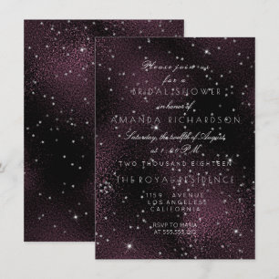 Noir Burgundy Silver Stars Bridal Bachelorette Invitation
