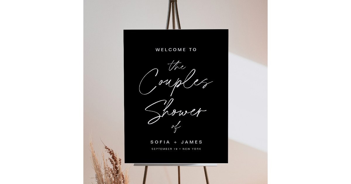 Noir couples shower welcome sign 18x24 foam board zazzle