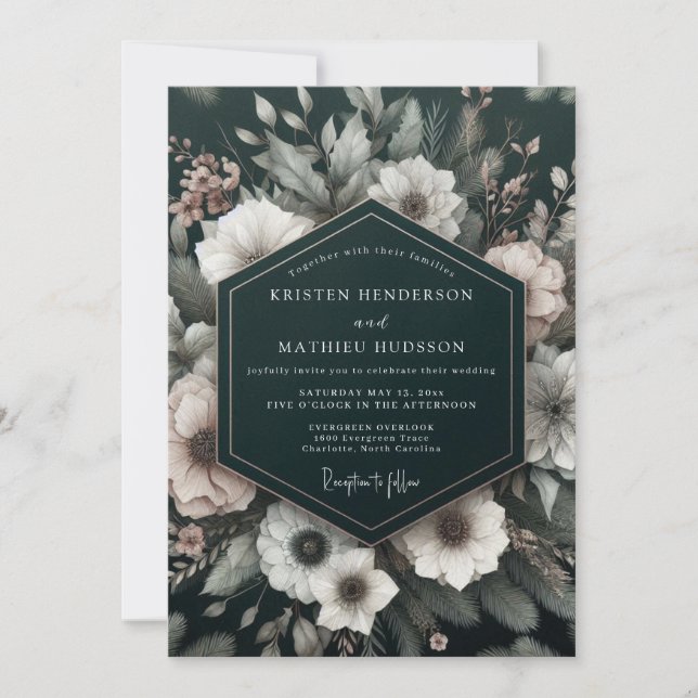 Noir Ethereal Bloom Wedding Invitation (Front)