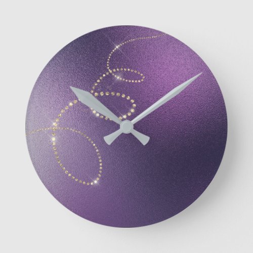 Noir  Faux Gold Purple Crystal Frozen  Infinity Round Clock