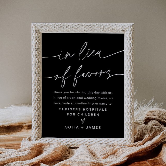 NOIR In Lieu Of Favors Wedding Donation Sign (Creator Uploaded)