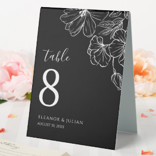 Noir Minimalist Black & White Botanical Table Tent