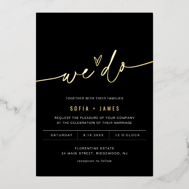 NOIR Minimalist We Do Wedding Foil Invitation (Front)