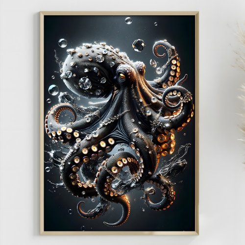 Noir Octopus Fantasy Dark Squid Surreal Tentacles Poster