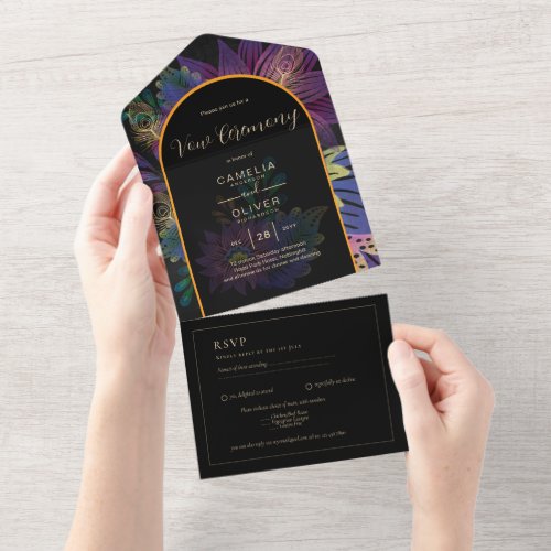 Noir Peacock Jewel Tones Floral VOW Renewal All In One Invitation