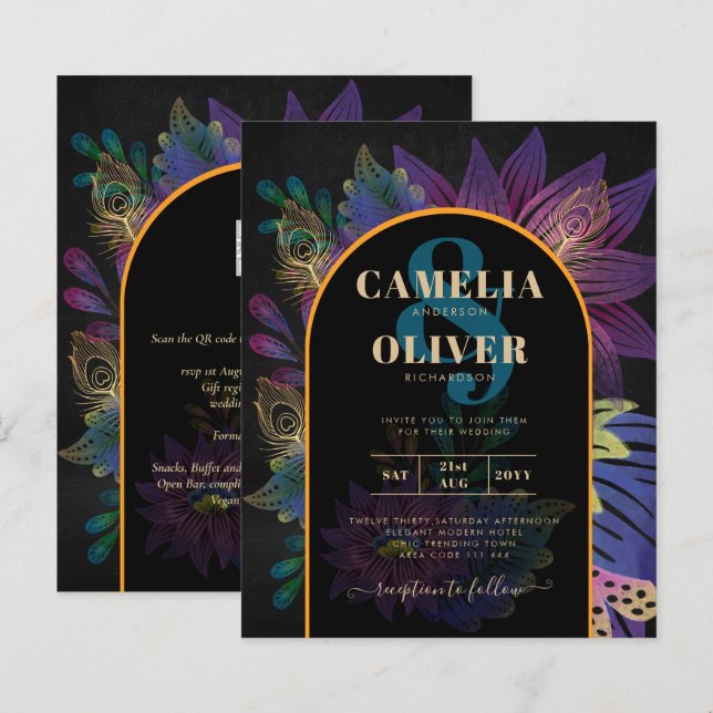 Noir Peacock Jewel Tones Floral Wedding (Front/Back)