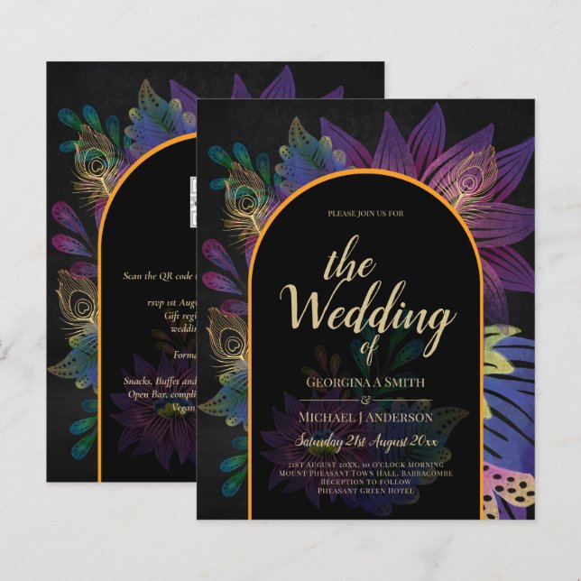 Noir Peacock Jewel Tones Floral Wedding (Front/Back)