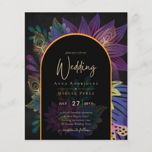 Noir Peacock Jewel Tones Floral Wedding Flyer