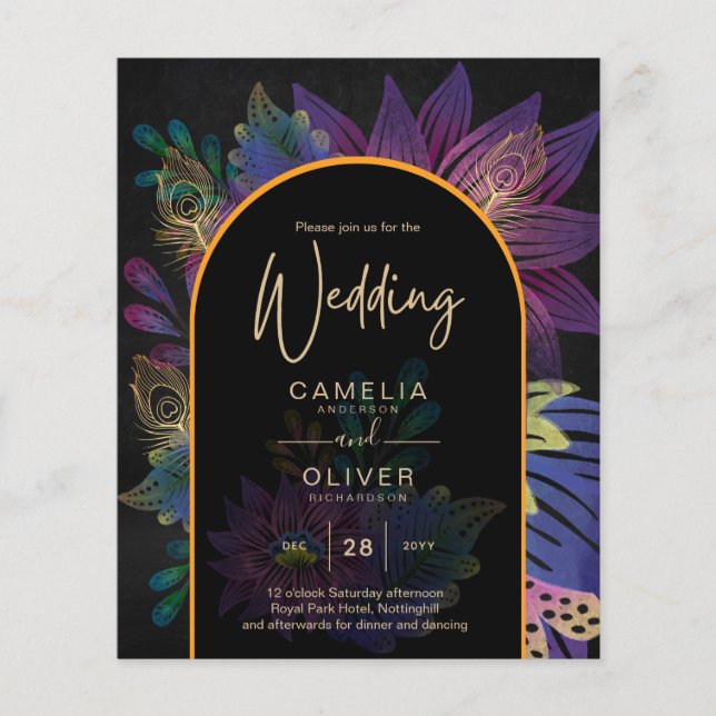Noir Peacock Jewel Tones Floral Wedding Flyer (Front)