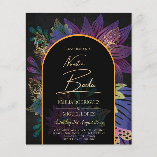 Noir Peacock Jewel Tones Floral Wedding Flyer (Front)