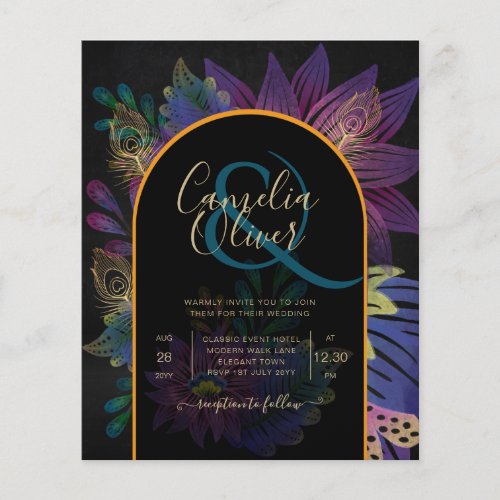 Noir Peacock Jewel Tones Floral Wedding Flyer