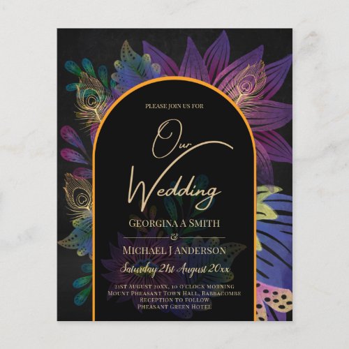 Noir Peacock Jewel Tones Floral Wedding Flyer