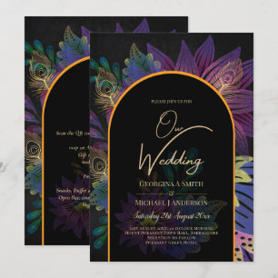 Noir Peacock Jewel Tones Floral Wedding Invitation