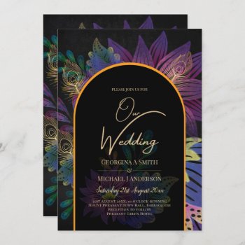 Noir Peacock Jewel Tones Floral Wedding Invitation