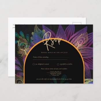 Noir Peacock Jewel Tones Floral Wedding Postcard