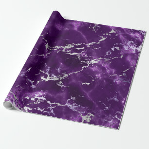 Noir Purple Silver Black Marble Shiny Glam Wrapping Paper