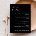 NOIR Wedding Dinner Menu 5x7 Card<br><div class="desc">The NOIR Collection features a classic black color and a stunning modern calligraphy script font, creating a look that is both elegant and sophisticated. This collection is perfect for couples who want to create a timeless and classic feel for their special event. The bold black color scheme creates a striking...</div>