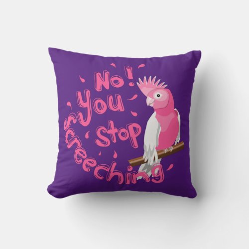 Noisy Pink Galah Throw Pillow