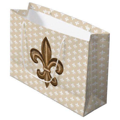 Nola Gold  White French Fleur De Lis Large Gift Bag