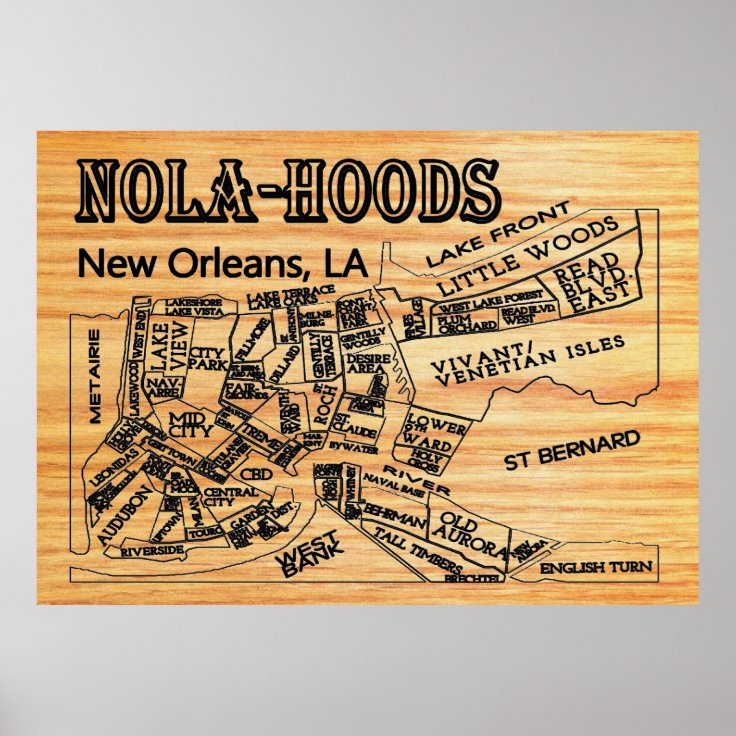 NolaHood New Orleans Neighborhoods Map Poster Zazzle