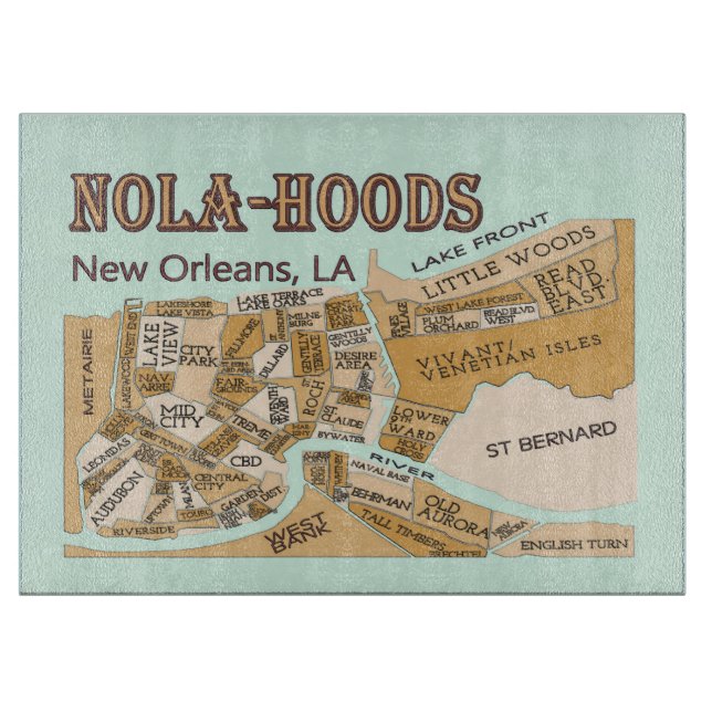 Nola-Hoods Map Cutting Board (Front)