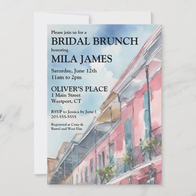 NOLA inspired bridal brunch invitation (Front)
