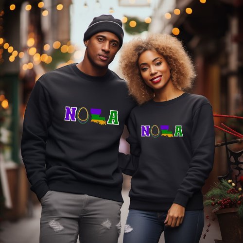 NOLA Louisiana Mardi Gras Purple Green and gold Sweatshirt