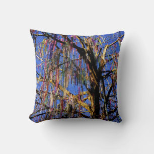 nola mardi gras beads new orleans photography throw pillow