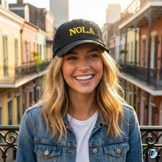 NOLA New Orleans Black and Gold Typography Embroid Embroidered Baseball Cap