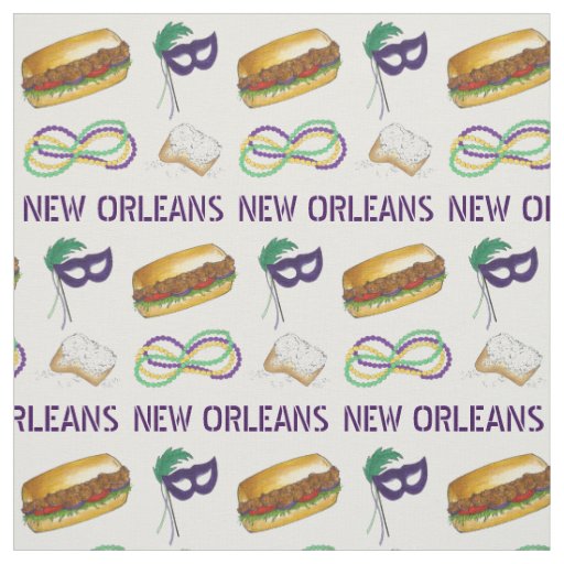 NOLA New Orleans Louisiana Mardi Gras Beads Mask Fabric