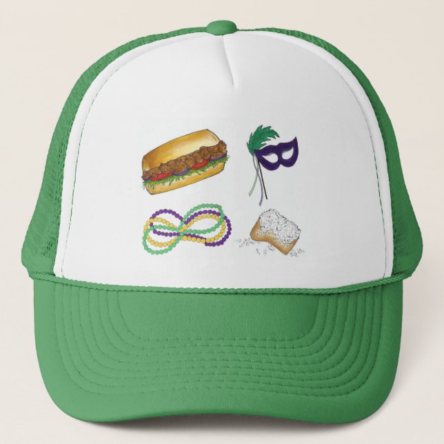 NOLA New Orleans Louisiana Mardi Gras Carnival Trucker Hat (Front)