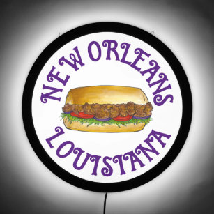 NOLA New Orleans Louisiana Shrimp Po'boy Sandwich LED Sign