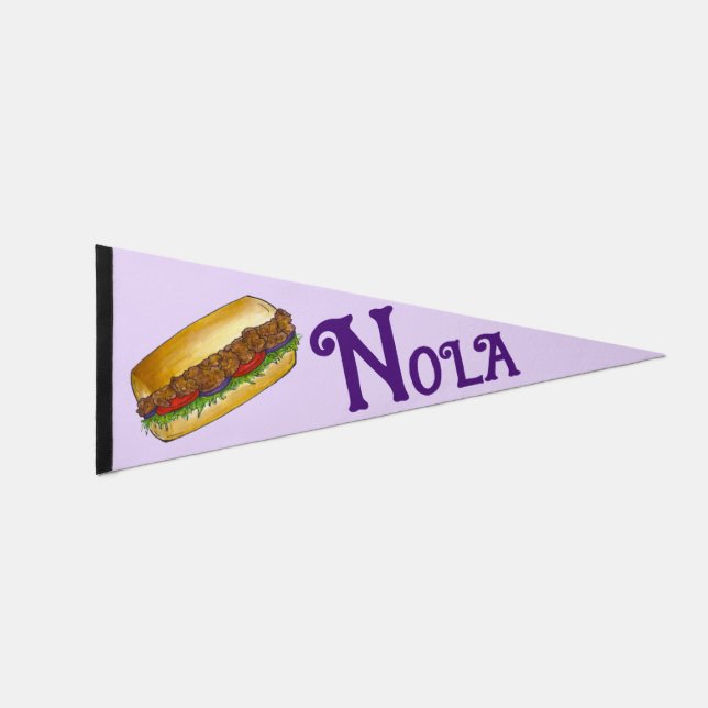 NOLA New Orleans Louisiana Shrimp Po'boy Sandwich  Pennant Flag (Front)