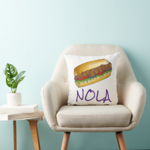 NOLA New Orleans Louisiana Shrimp Po'boy Sandwich Throw Pillow