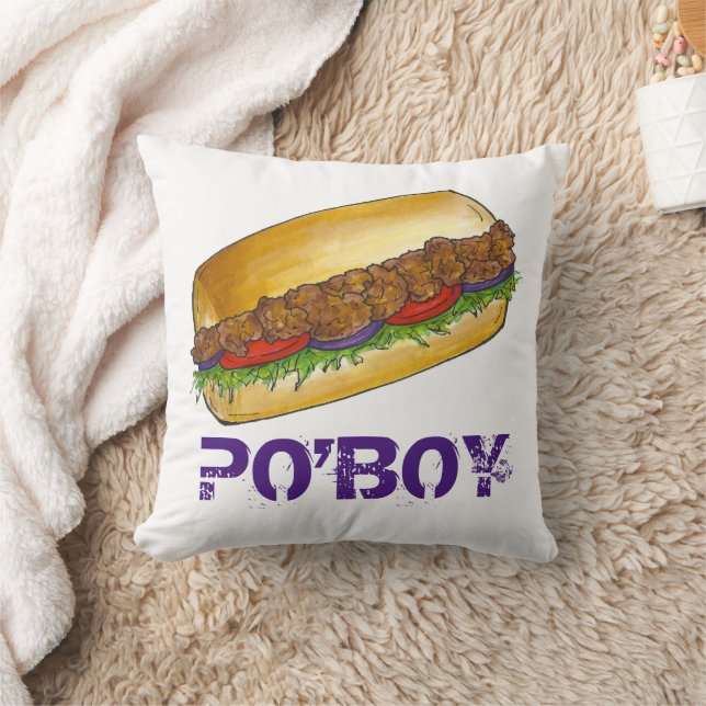 NOLA New Orleans Louisiana Shrimp Po'boy Sandwich Throw Pillow (Blanket)