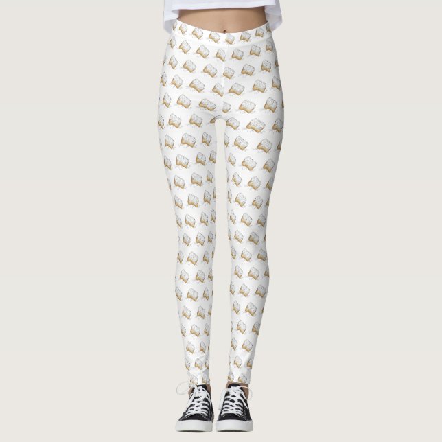 NOLA New Orleans Louisiana Sugary Beignet Pastry Leggings (Front)