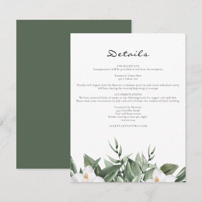NOLA New Orleans Magnolia Bourbon Street Details Invitation (Front/Back)