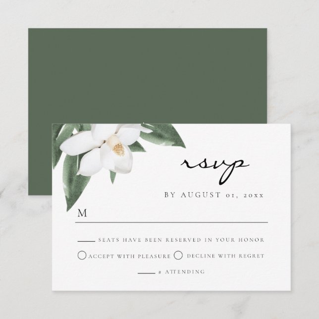 NOLA New Orleans Magnolia Wedding RSVP Postcard (Front/Back)