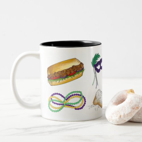 NOLA New Orleans Mardi Gras Bead Beignet Louisiana Two_Tone Coffee Mug