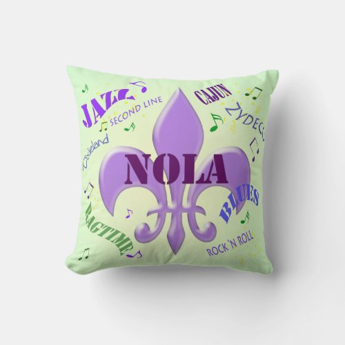 NOLA New Orleans Music Throw Pillow