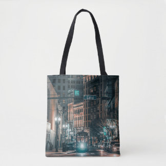 NOLA Night Scene of Street Car On Canal Street Tote Bag