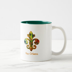 NOLA Painted Fleur de lis (2) Two-Tone Coffee Mug