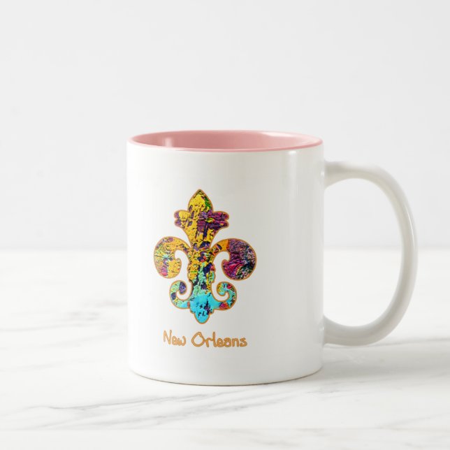 NOLA Painted Fleur de lis (4) Two-Tone Coffee Mug (Right)