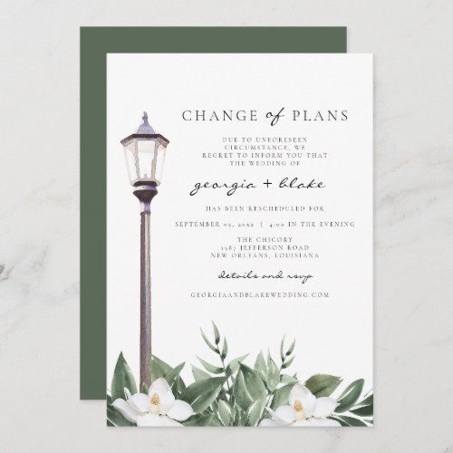 NOLA Watercolor Magnolias Wedding Change of Plans  Invitation