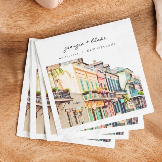 NOLA Watercolor New Orleans Bourbon Street Wedding Napkins (Creator Uploaded)