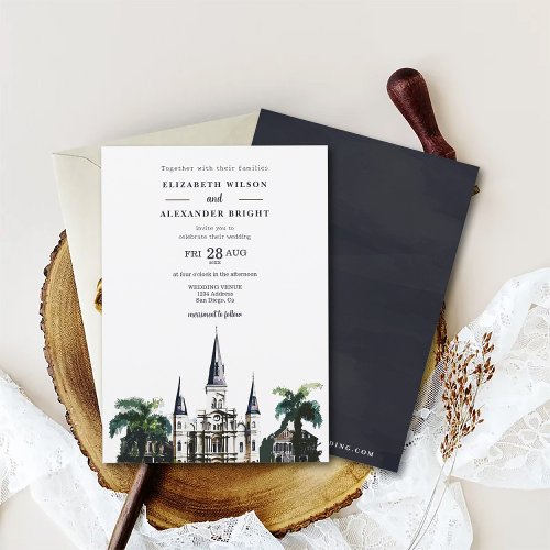 Nola Watercolor New Orleans City Louisiana Wedding Invitation