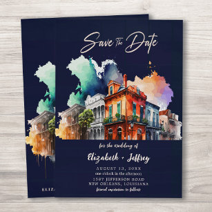Nola Watercolor New Orleans Wedding Save The Date Invitation