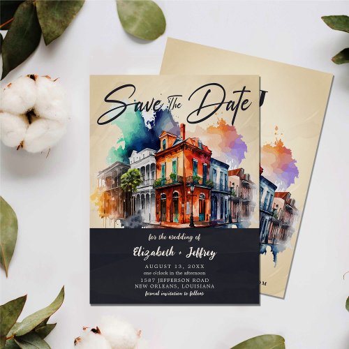 Nola Watercolor New Orleans Wedding Save The Date Invitation