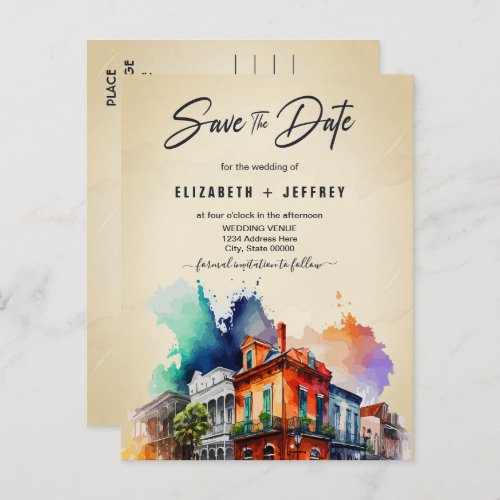 Nola Watercolor New Orleans Wedding Save The Date Postcard