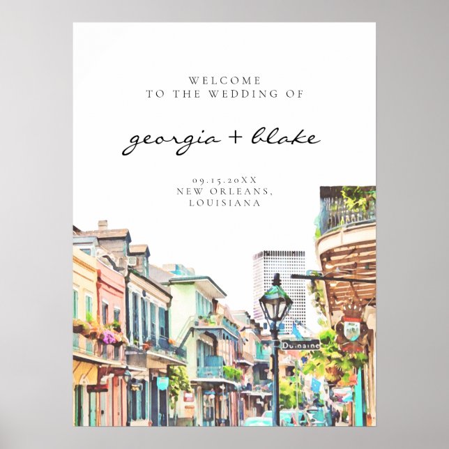 NOLA | Watercolor New Orleans Wedding Welcome Poster (Front)